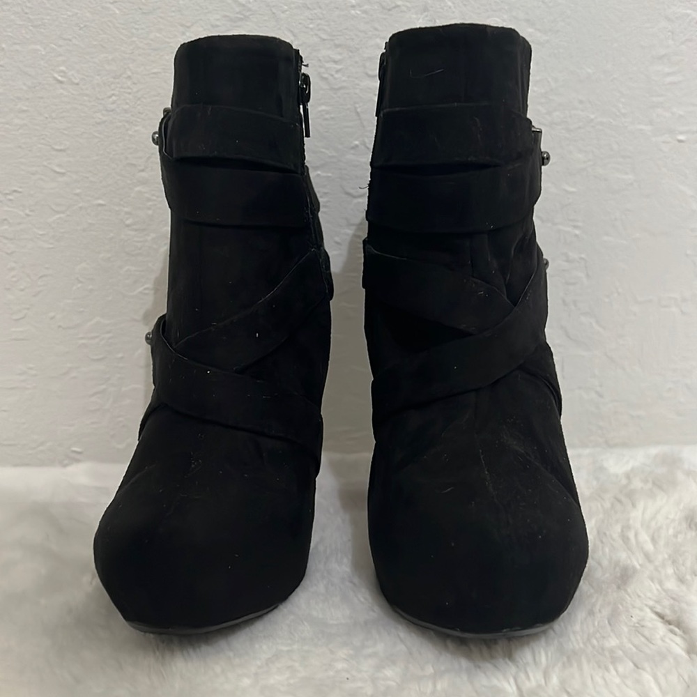 Women's Suede Platform Ankle Boots Block Heel Shoes Zipper Buckle